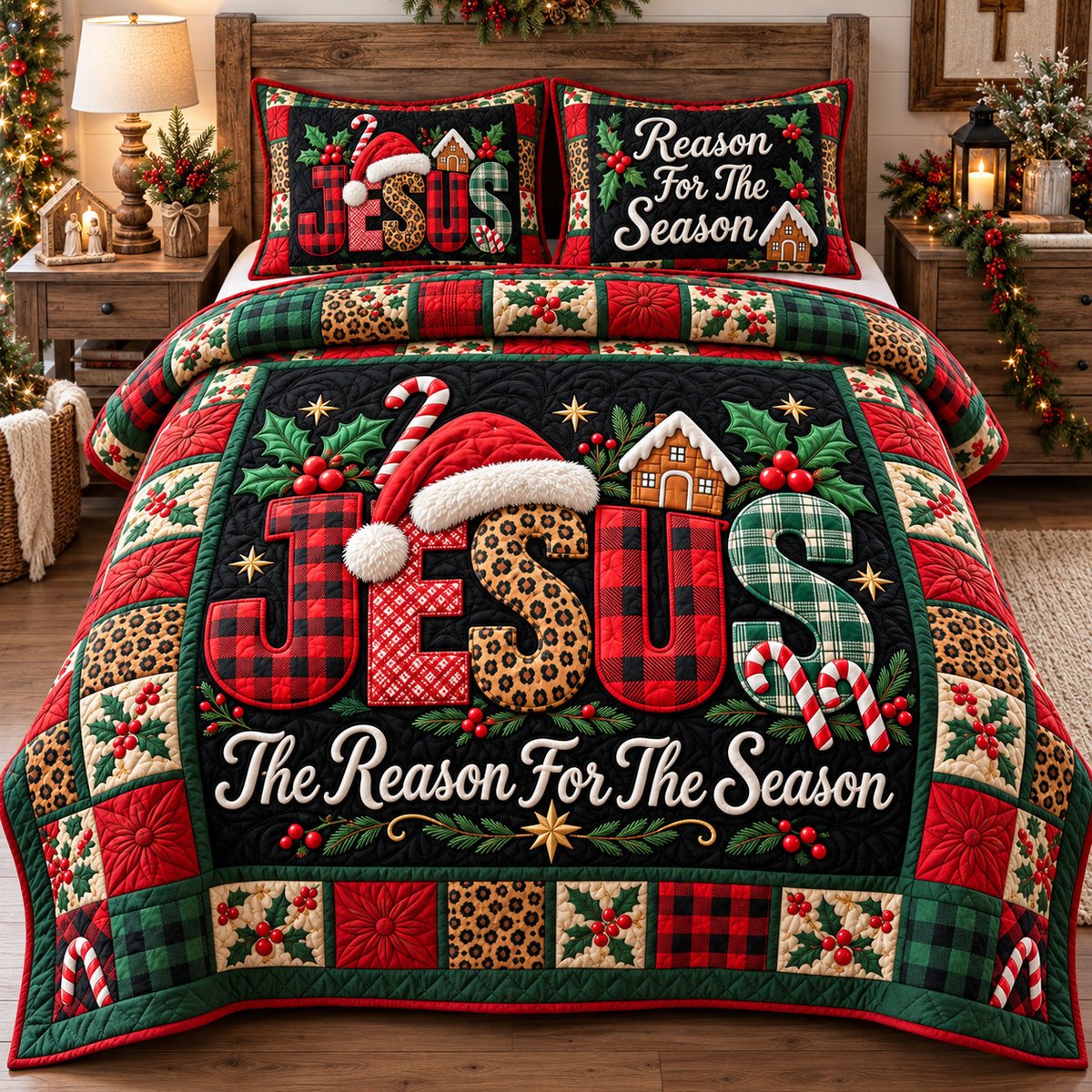 Jesus Faith 3 Piece Quilted Bedding Set Christmas Gift For Christians