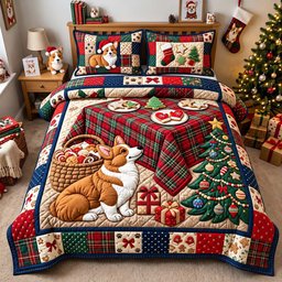 Corgi Feast 3 Piece Quilted Bedding Set Christmas Gift For Dog Lovers