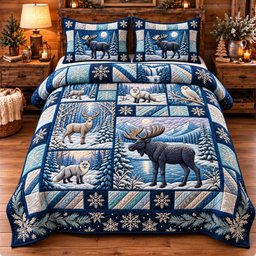 Winter Forest Patchwork 3 Piece Quilted Bedding Set Gift For Nature Lovers