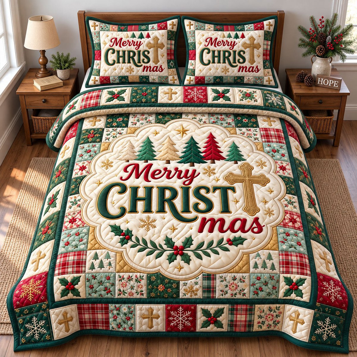 Christian 3 Piece Quilted Bedding Set Christmas Gift For Christians