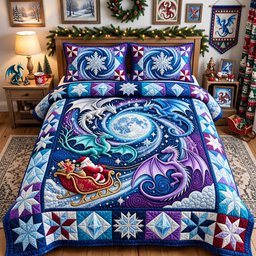Frost Moon Dragons 3 Piece Quilted Bedding Set Gift For Fantasy Lovers