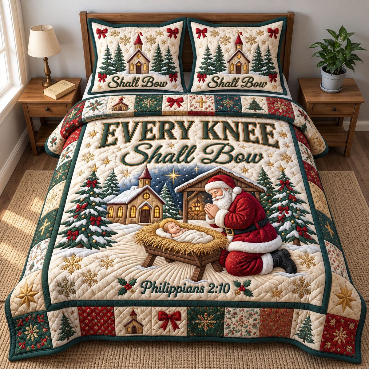 Christian 3 Piece Quilted Bedding Set Christmas Gift For Christians