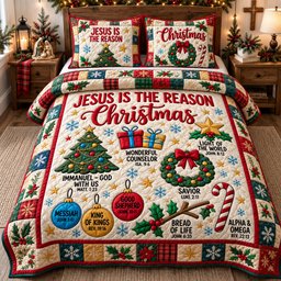 Jesus Blessings 3 Piece Quilted Bedding Set Christmas Gift For Christians