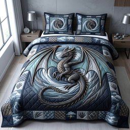 Mystic Dragon 3 Piece Quilted Bedding Set Gift For Fantasy Lovers