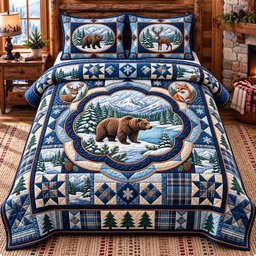 Winter Forest Patchwork 3 Piece Quilted Bedding Set Gift For Nature Lovers