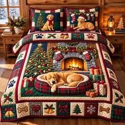Golden 3 Piece Quilted Bedding Set Christmas Gift For Holiday Decor Lovers