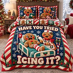 Gingerbread Nurse 3 Piece Quilted Bedding Set Christmas Gift For Holiday Decor Lovers