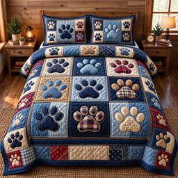 Paw Print Cat 3 Piece Quilted Bedding Set Gift For Dog Lovers