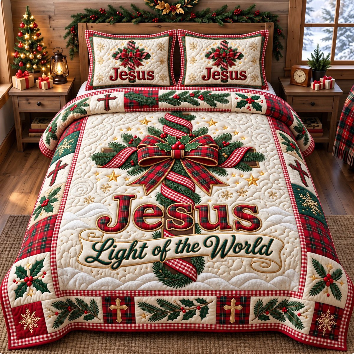 Christian 3 Piece Quilted Bedding Set Christmas Gift For Christians