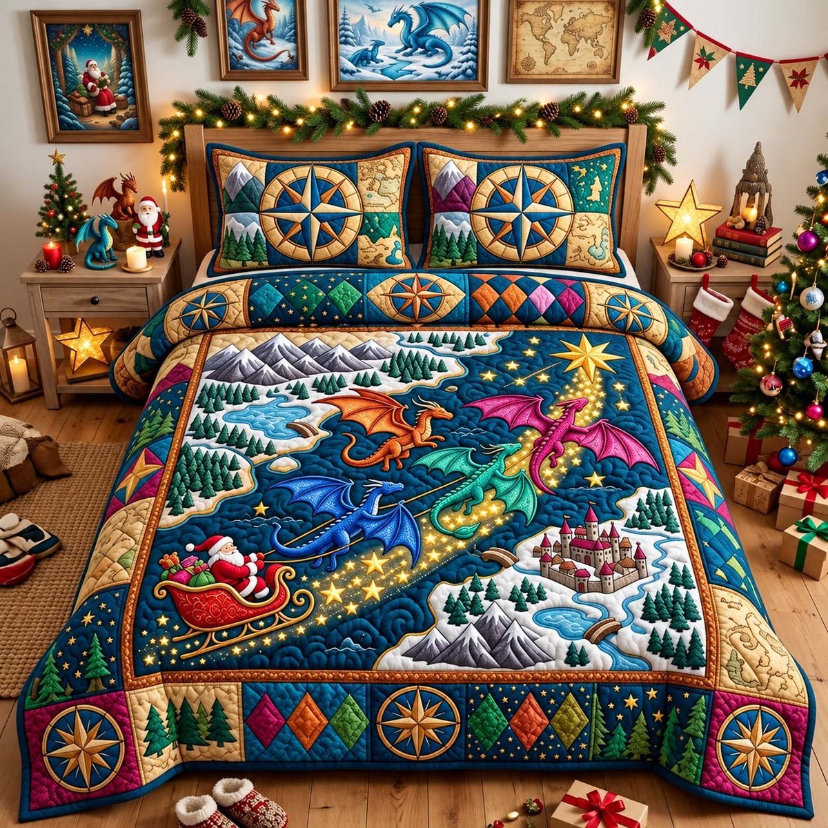 Dragon Quest 3 Piece Quilted Bedding Set Christmas Gift For Fantasy Lovers