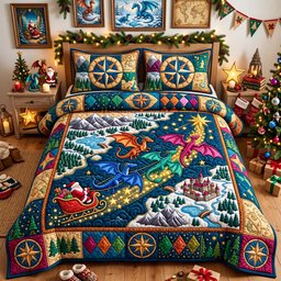 Dragon Quest 3 Piece Quilted Bedding Set Christmas Gift For Fantasy Lovers