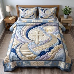 Stairway to Heaven Christian 3 Piece Quilted Bedding Set Gift For Christians
