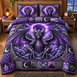 Mystic Dragon 3 Piece Quilted Bedding Set Gift For Fantasy Lovers