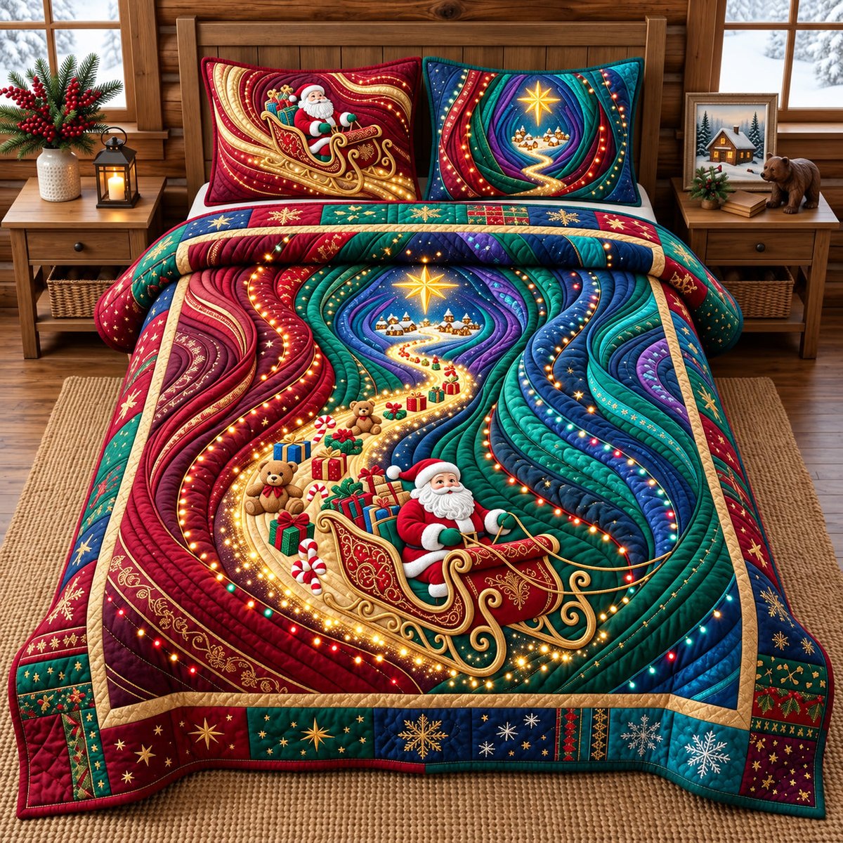 Ribbon Canyon 3 Piece Quilted Bedding Set Christmas Gift For Holiday Decor Lovers