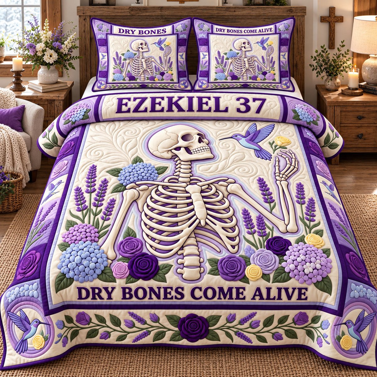 Dry Bones Come Alive 3 Piece Quilted Bedding Set Gift For Christians