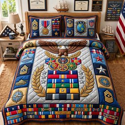Medals of Valor 3 Piece Quilted Bedding Set Gift For Veterans