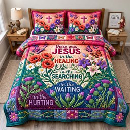 Jesus in Every Season 3 Piece Quilted Bedding Set Gift For Christians