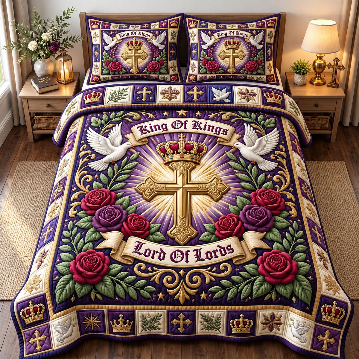 Christian Faith 3 Piece Quilted Bedding Set Gift For Christians