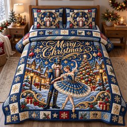 Nutcracker Ballet 3 Piece Quilted Bedding Set Christmas Gift For Holiday Decor Lovers