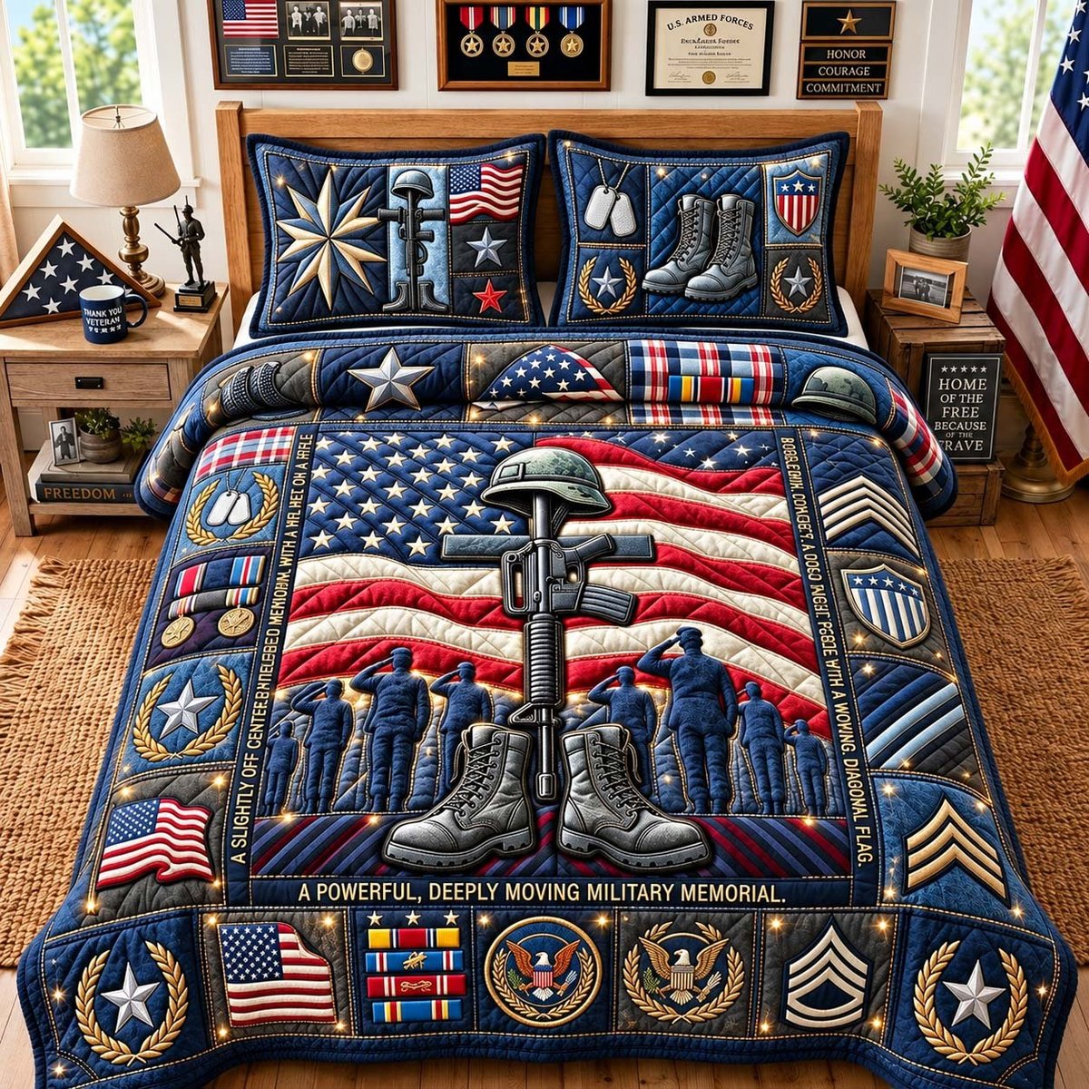 Fallen Heroes Memorial 3 Piece Quilted Bedding Set Gift For Veterans