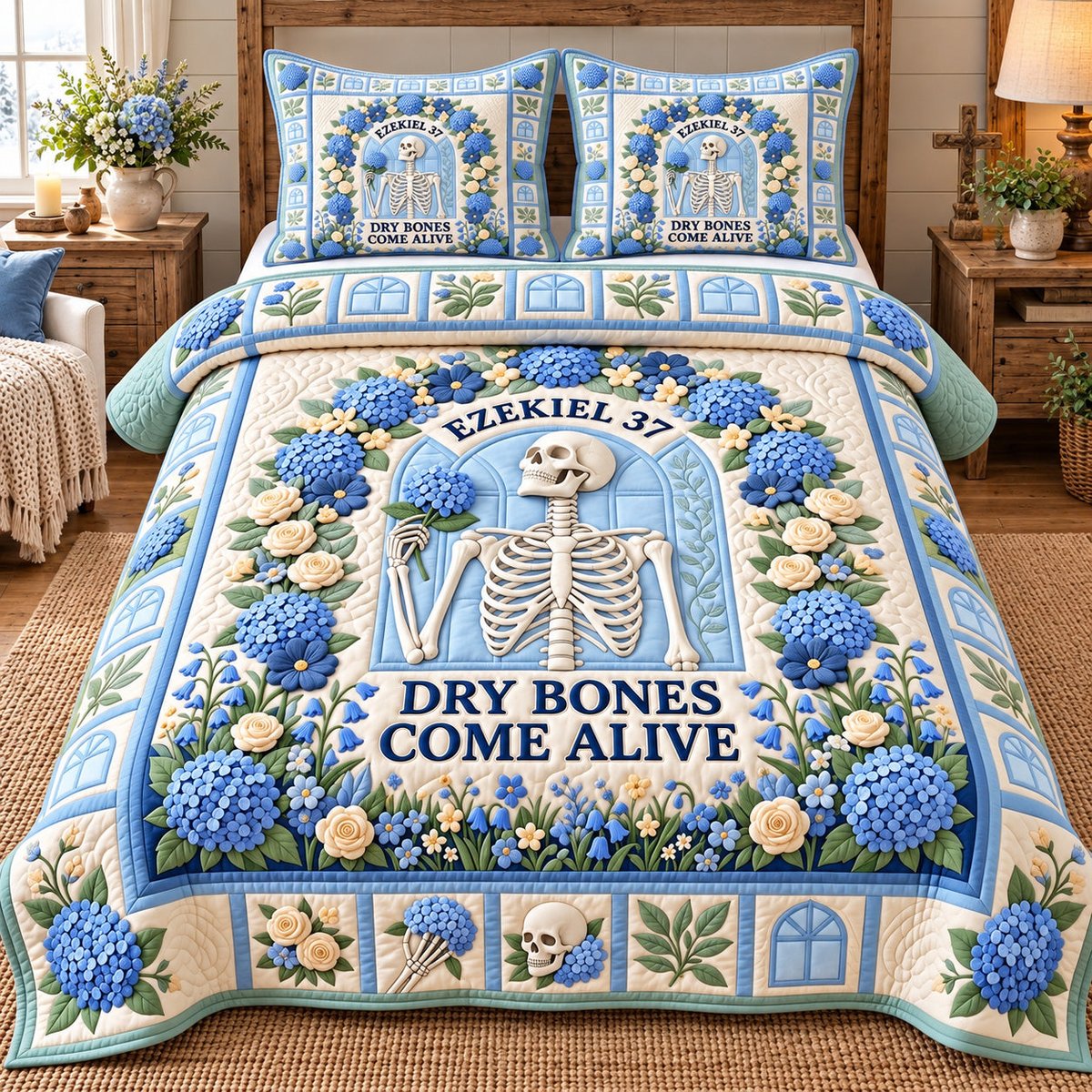 Dry Bones Come Alive 3 Piece Quilted Bedding Set Gift For Christians