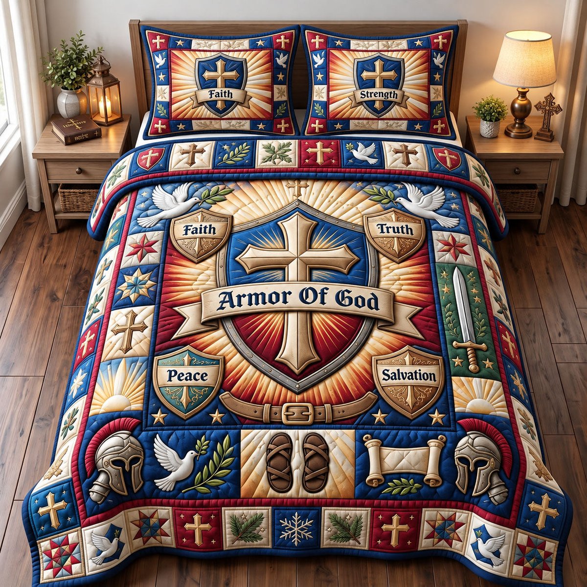 Christian Faith 3 Piece Quilted Bedding Set Gift For Christians