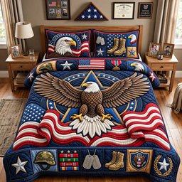 American Eagle Honor 3 Piece Quilted Bedding Set Gift For Veterans