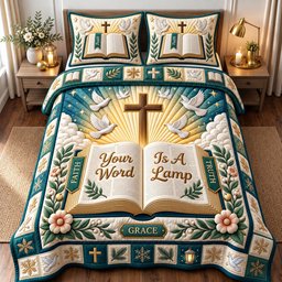Christian Faith 3 Piece Quilted Bedding Set Gift For Christians