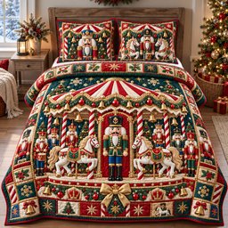 Nutcracker Carousel 3 Piece Quilted Bedding Set Christmas Gift For Holiday Decor Lovers