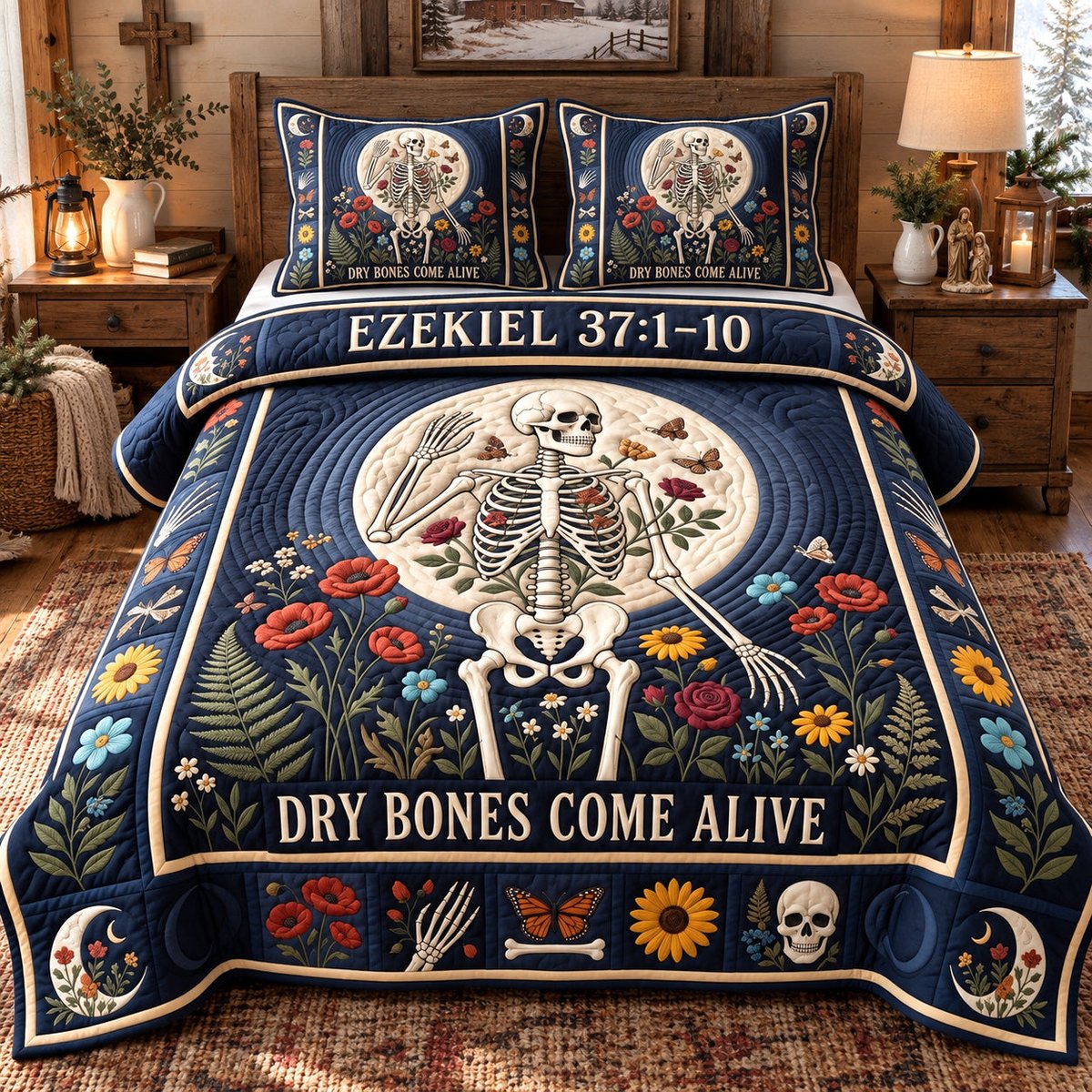 Dry Bones Come Alive 3 Piece Quilted Bedding Set Gift For Christians