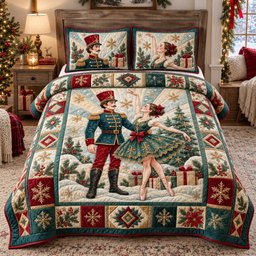 Nutcracker Dance 3 Piece Quilted Bedding Set Christmas Gift For Holiday Decor Lovers