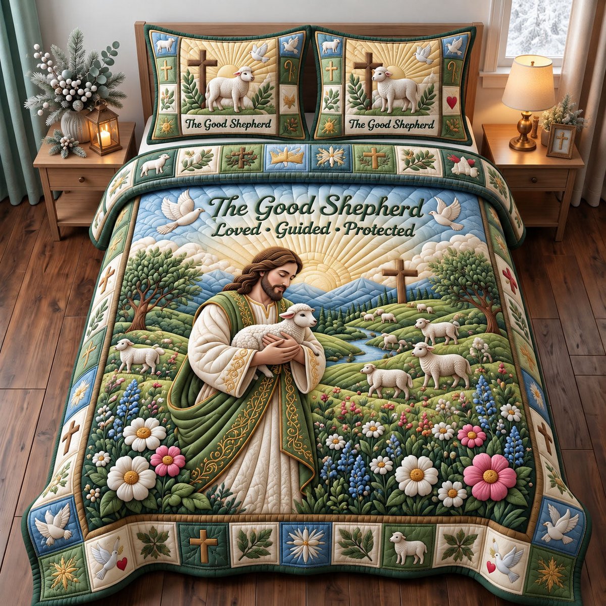 Christian Faith 3 Piece Quilted Bedding Set Gift For Christians
