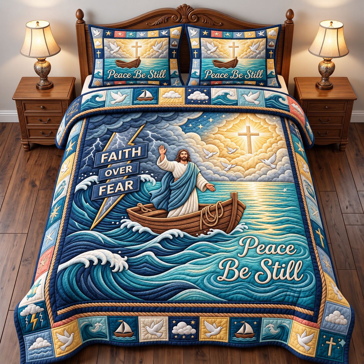 Christian Faith 3 Piece Quilted Bedding Set Gift For Christians