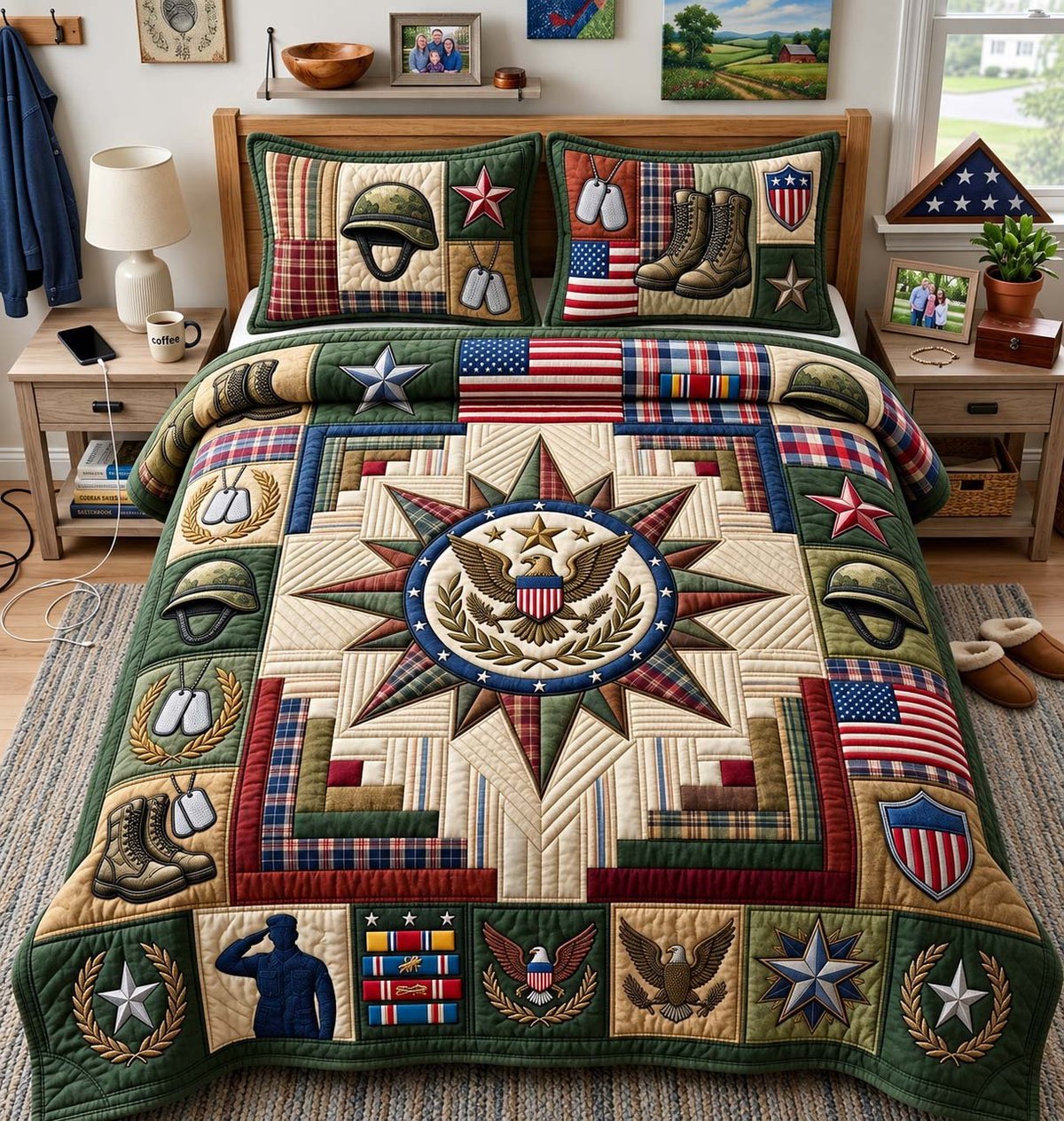 Veteran Legacy Star 3 Piece Quilted Bedding Set Gift For Veterans