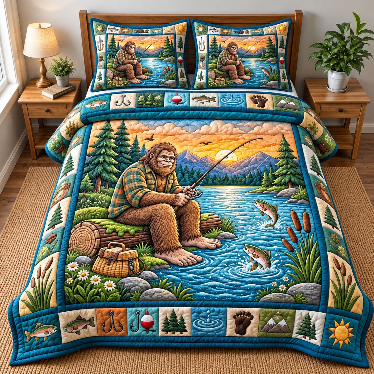 Forest Legend 3 Piece Quilted Bedding Set Gift For Nature Lovers