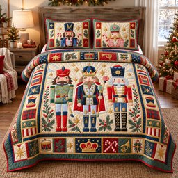 Classic Nutcracker Trio 3 Piece Quilted Bedding Set Gift For Fantasy Lovers