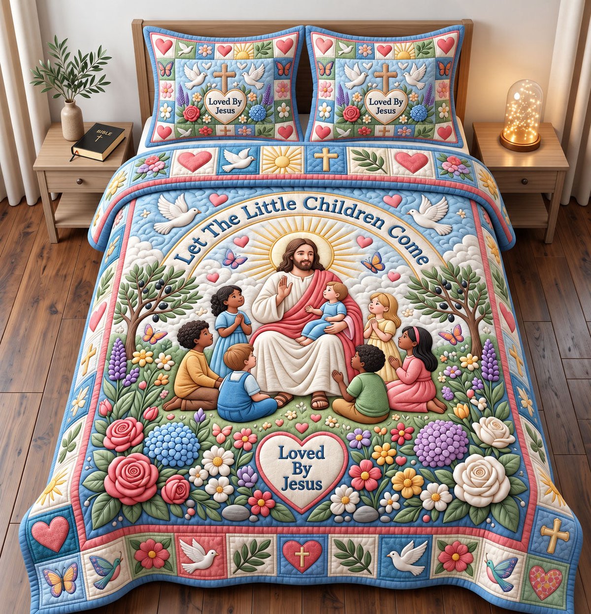 Christian Faith 3 Piece Quilted Bedding Set Gift For Christians