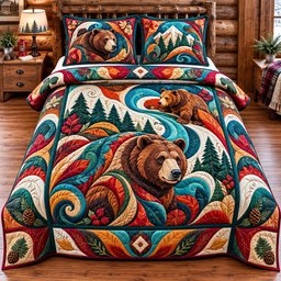 Rustic Bear Lodge 3 Piece Quilted Bedding Set Gift For Bear Lovers