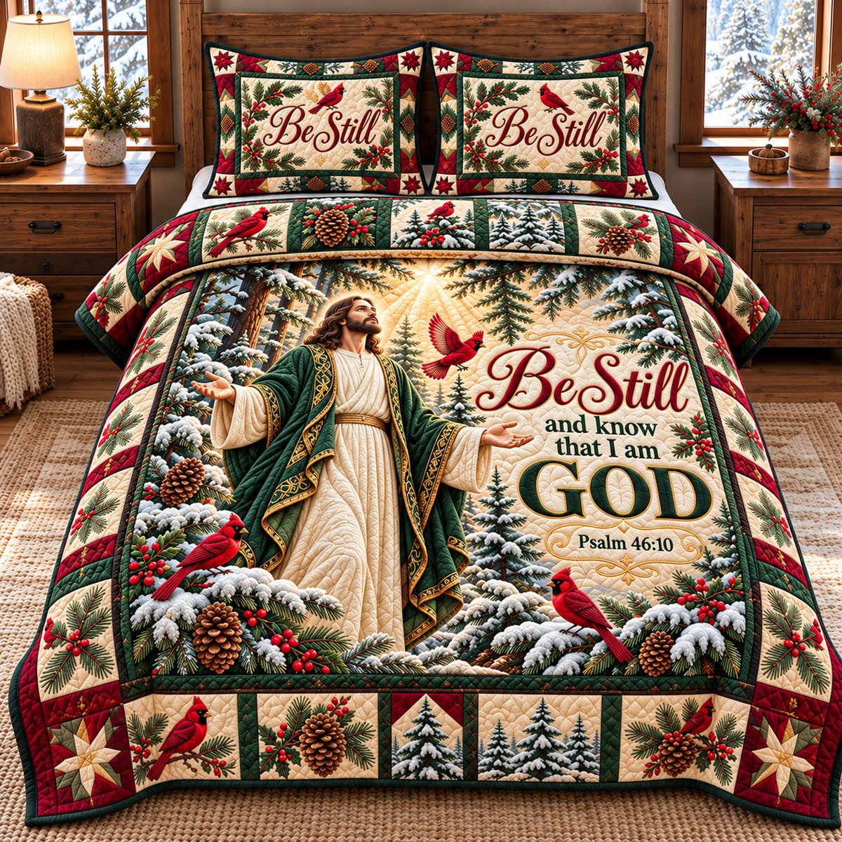Be Still and Know 3 Piece Quilted Bedding Set Gift For Christians