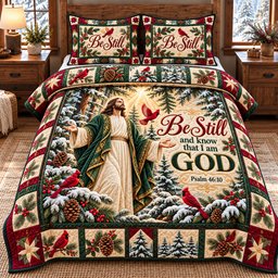 Be Still and Know 3 Piece Quilted Bedding Set Gift For Christians