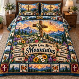 Christian Faith 3 Piece Quilted Bedding Set Gift For Christians