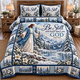 Be Still and Know 3 Piece Quilted Bedding Set Gift For Christians