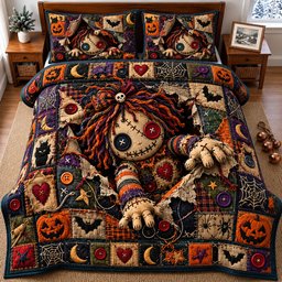 Voodoo Doll 3 Piece Quilted Bedding Set Gift For Gothic Decor Lovers
