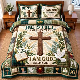 Be Still Faith Christian 3 Piece Quilted Bedding Set Gift For Christians
