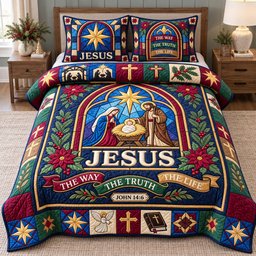 Christian Faith 3 Piece Quilted Bedding Set Gift For Christians