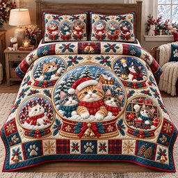 Cat Snow Globes 3 Piece Quilted Bedding Set Christmas Gift For Cat Lovers