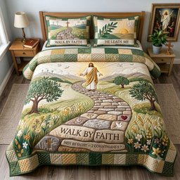 Walk by Faith 3 Piece Quilted Bedding Set Gift For Christians