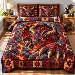 Dragon Ancient Legends 3 Piece Quilted Bedding Set Gift For Fantasy Lovers