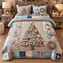 Driftwood Tree Beach 3 Piece Quilted Bedding Set Christmas Gift For Holiday Decor Lovers
