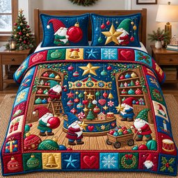 Gnome Ornament Emporium 3 Piece Quilted Bedding Set Gift For Holiday Decor Lovers